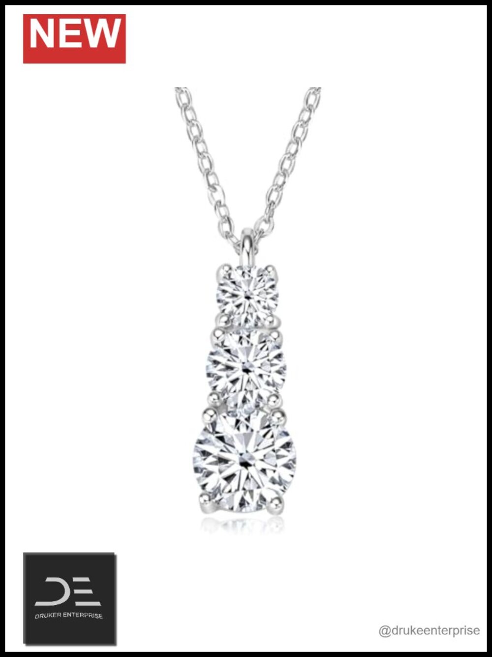Moissanite Pendant Necklace 925 Sterling Silver 3 Stone Trinity 18-20 inch